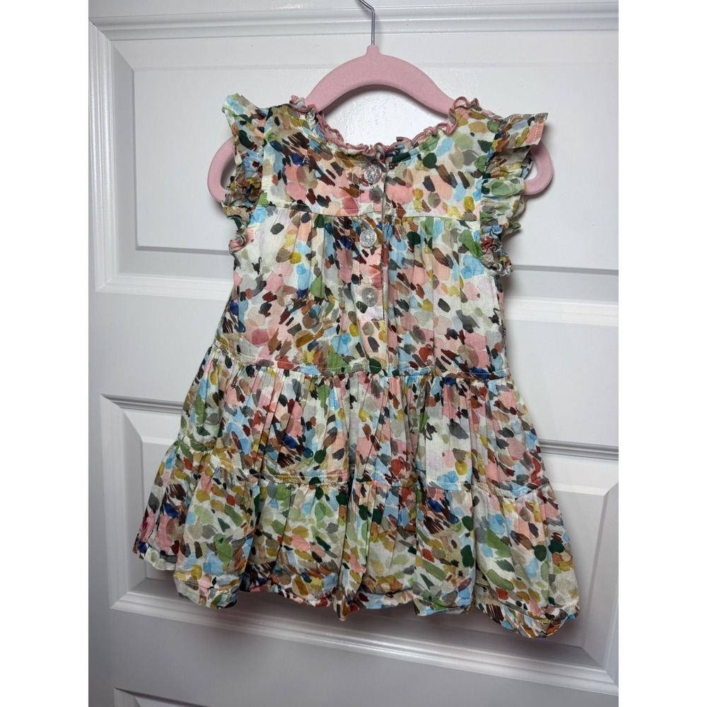 Pink Chicken NY Baby Girl Multicolor Abstract Flutter Sleeve Tiered Dress 6-12M